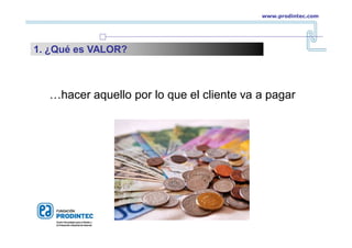 …hacer aquello por lo que el cliente va a pagar
www.prodintec.com
1. ¿Qué es VALOR?
 