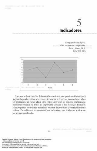 Rajadell Carreras, Manuel. Lean Manufacturing, la evidencia de una necesidad.
: Ediciones Díaz de Santos, . p 245
http://site.ebrary.com/id/10526533?ppg=245
Copyright © Ediciones Díaz de Santos. . All rights reserved.
May not be reproduced in any form without permission from the publisher,
except fair uses permitted under U.S. or applicable copyright law.
 