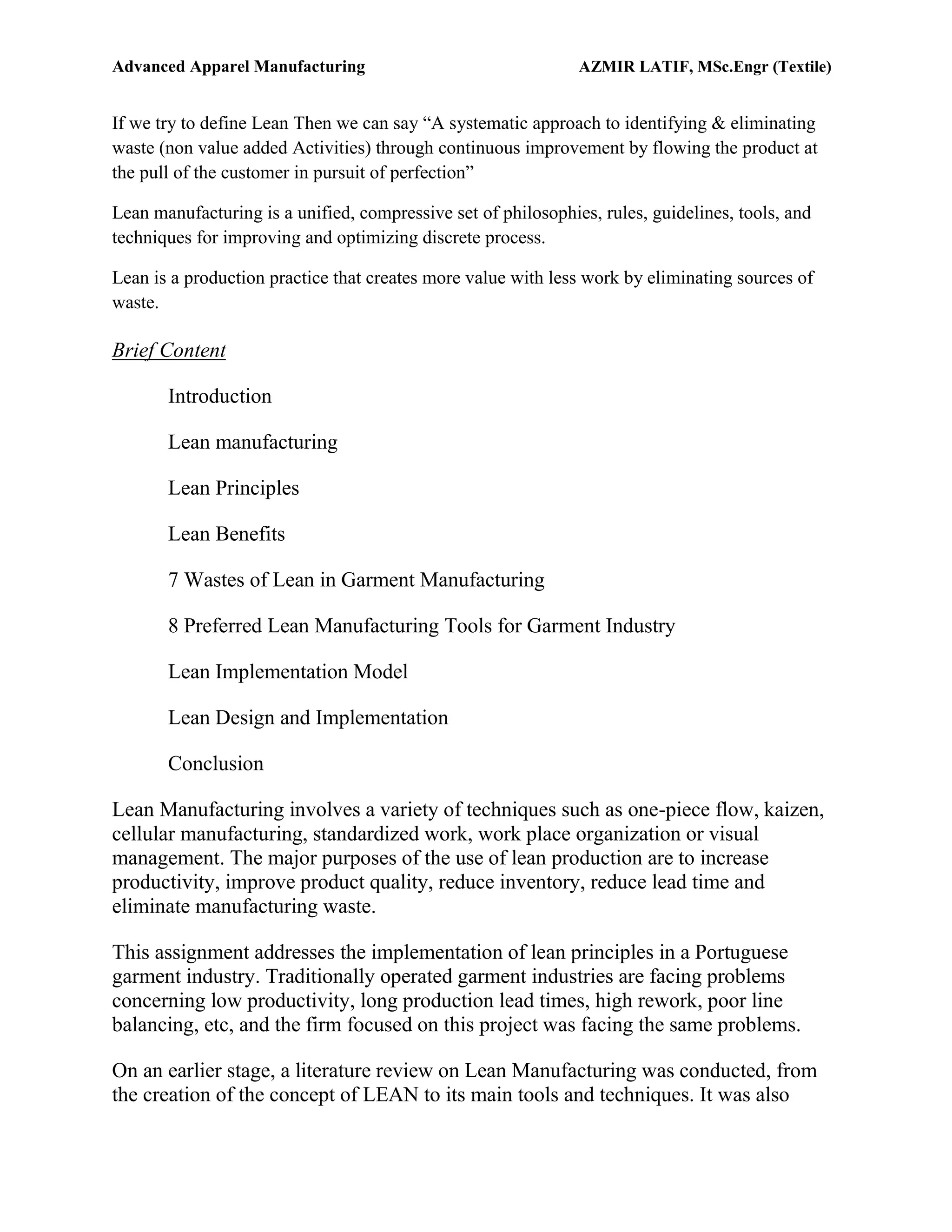 Lean manufacturing tools for garment industry | PDF