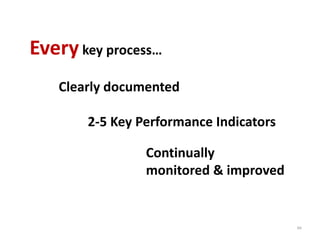Every key process…
   Clearly documented

       2‐5 Key Performance Indicators

                Continually  
                monitored & improved


                                        66
 