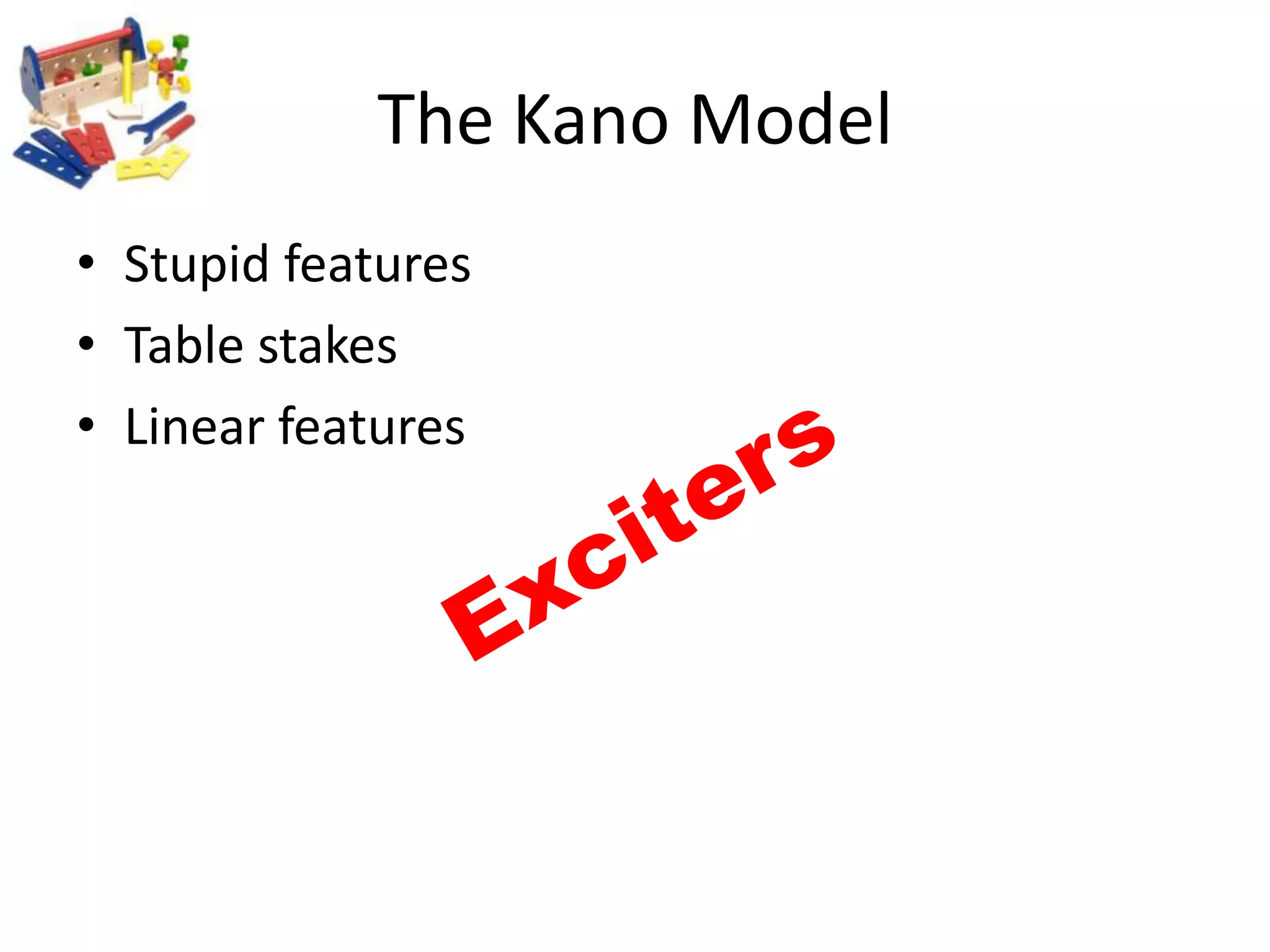 The Kano ModelStupid featuresTable stakesLinear featuresExciters