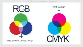 RGB
+ CMYK
-
Web, Screen, Device Design
Print Design
 