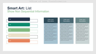 Smart Art: List
List
List
List
List
List
Show Non Sequential Information
Enter your
Description
•Our Roadmap starts with our
mission, which is enduring. It
declares our purpose
•Our Roadmap starts with our
mission, which is enduring. It
declares our purpose
•Our Roadmap starts with our
mission, which is enduring. It
declares our purpose
•Our Roadmap starts with our
mission, which is enduring. It
declares our purpose
•Our Roadmap starts with our
mission, which is enduring. It
declares our purpose
Enter your
Description
•Our Roadmap starts with our
mission, which is enduring. It
declares our purpose
•Our Roadmap starts with our
mission, which is enduring. It
declares our purpose
•Our Roadmap starts with our
mission, which is enduring. It
declares our purpose
•Our Roadmap starts with our
mission, which is enduring. It
declares our purpose
•Our Roadmap starts with our
mission, which is enduring. It
declares our purpose
Enter your
Description
•Our Roadmap starts with our
mission, which is enduring. It
declares our purpose
•Our Roadmap starts with our
mission, which is enduring. It
declares our purpose
•Our Roadmap starts with our
mission, which is enduring. It
declares our purpose
•Our Roadmap starts with our
mission, which is enduring. It
declares our purpose
•Our Roadmap starts with our
mission, which is enduring. It
declares our purpose
 