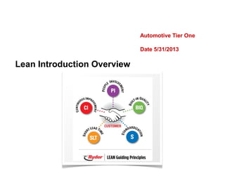 Lean Introduction Overview
Automotive Tier One
Date 5/31/2013
 