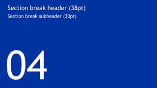 04
Section break header (38pt)
Section break subheader (30pt)
 