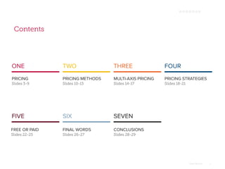 Omar Mohout 2
ONE TWO THREE FOUR
Contents
FIVE SIX SEVEN
PRICING PRICING METHODS MULTI-AXIS PRICING PRICING STRATEGIES
FREE OR PAID FINAL WORDS CONCLUSIONS
Slides 3-9 Slides 10-13 Slides 14-17 Slides 18-21
Slides 22-25 Slides 26-27 Slides 28-29
 