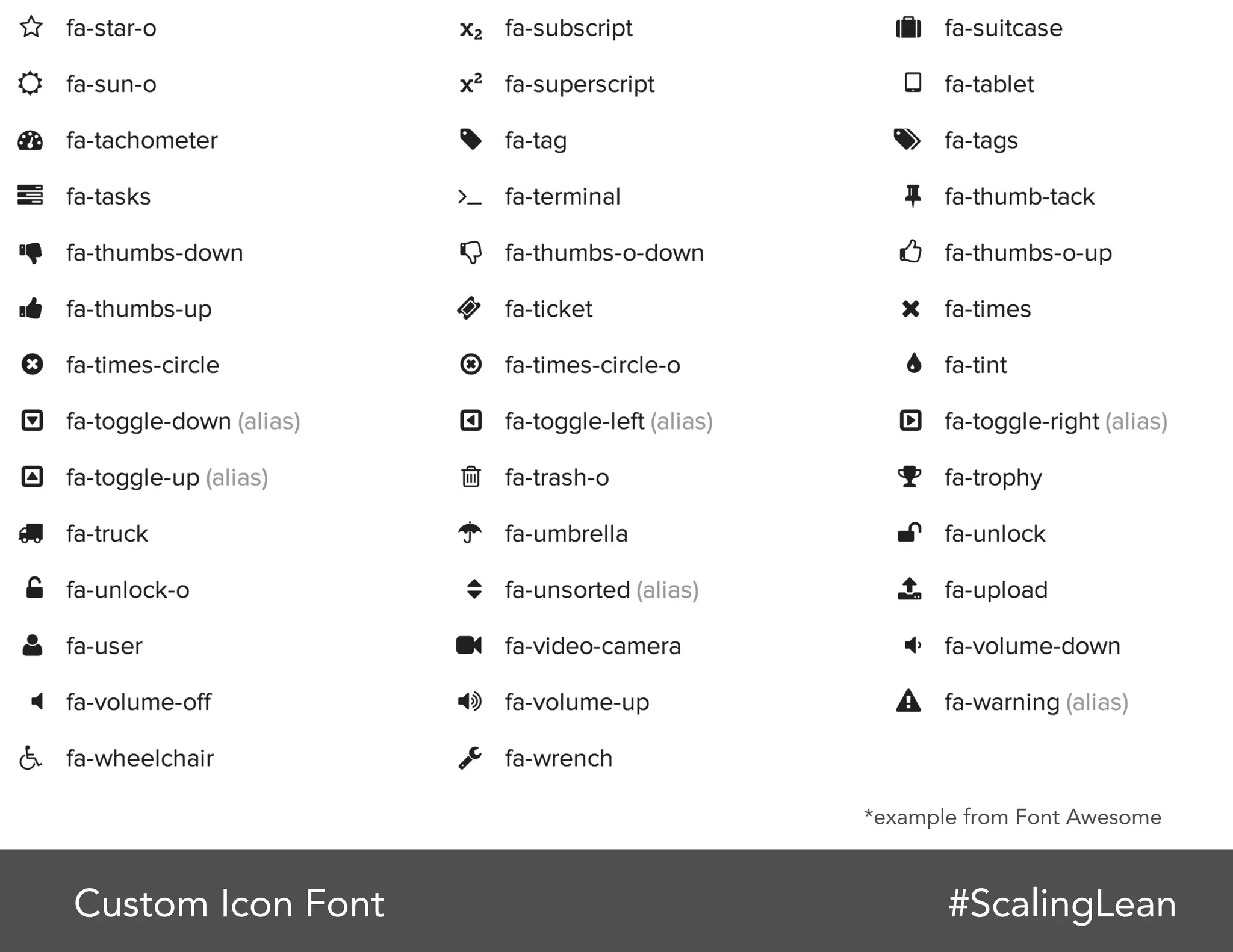 *example from Font Awesome

Custom Icon Font

#ScalingLean

 