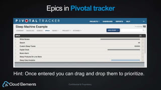 Confidential & Proprietary
Epics in Pivotal tracker
Hint: Once entered you can drag and drop them to prioritize.
 