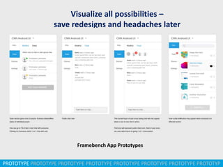 Visualize all possibilities –
save redesigns and headaches later

Framebench App Prototypes
PROTOTYPE PROTOTYPE PROTOTYPE ...
