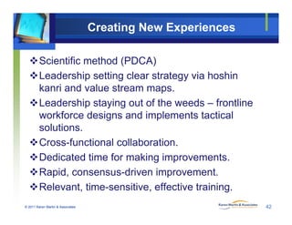 Creating New Experiences
Scientific method (PDCA)
Leadership setting clear strategy via hoshin
kanri and value stream ma...