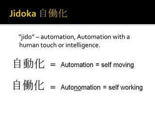 “jido” – automation, Automation with a
human touch or intelligence.

 