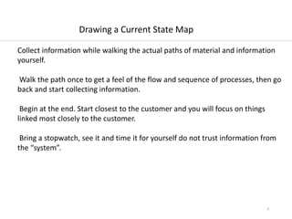 4
Drawing a Current State Map
Collect information while walking the actual paths of material and information
yourself.
Wal...