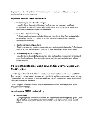 Lean Six Sigma Green Belt Certification Career Guide | PDF
