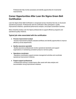 Lean Six Sigma Green Belt Certification Career Guide | PDF