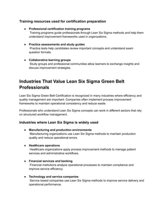 Lean Six Sigma Green Belt Certification Career Guide | PDF