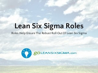 Lean Six Sigma Roles
Roles Help Ensure The Robust Roll Out Of Lean Six Sigma
 