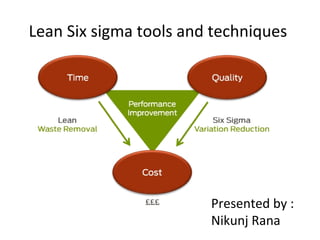 Lean Six sigma tools and techniques
Presented by :
Nikunj Rana
 
