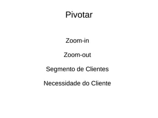 Experiência
Pense grande, comece pequeno
Para mudanças a longo prazo comece agora
 
