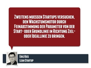 ZweitensmuessenStartupsversuchen,
denWachstumsmotordurch
FeinabstimmungderParametervonder
Start-oderGrundlinieinRichtungZiel-
oderIdealliniezubringen.
EricRies
LeanStartup
 