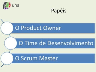 Papéis
O Product Owner
O Time de Desenvolvimento
O Scrum Master
 