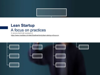 1
© Jerome Kehrli @ niceideas.ch
https://www.niceideas.ch/roller2/badtrash/entry/lean-startup-a-focus-on
Lean Startup
A focus on practices
 