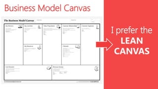 Business Model Canvas
I prefer the
LEAN
CANVAS

 
