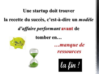 Une startup doit trouver
un modèle d’affaire exceptionnel
avant de tomber en…
…manque de
ressources
 