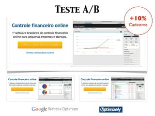 Teste A/B
            +10%
            Cadastros
 