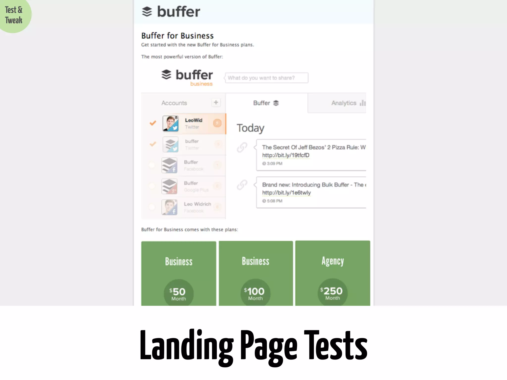 Test &
Tweak

Landing Page Tests

 