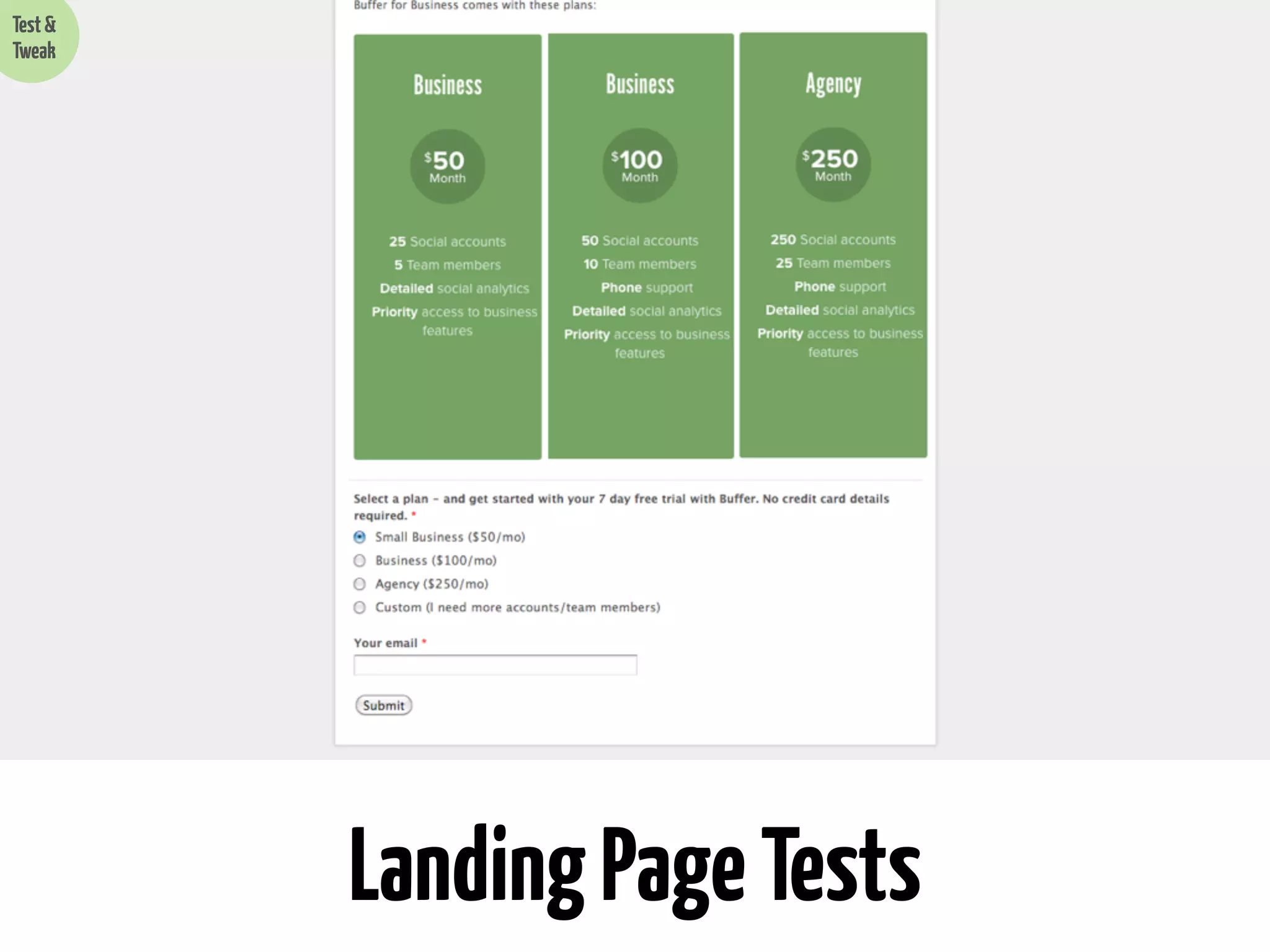 Test &
Tweak

Landing Page Tests

 