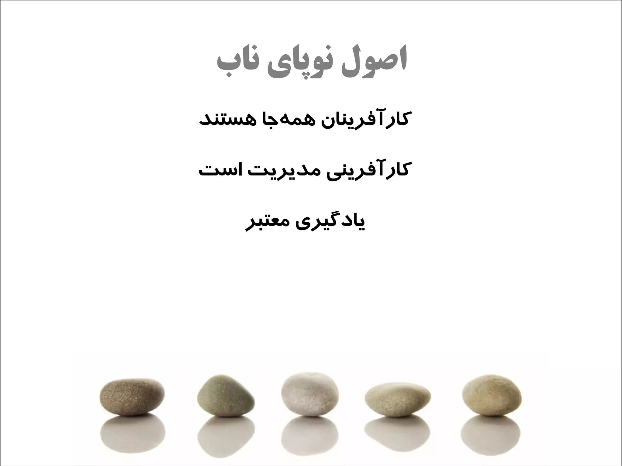 ‫اصول نوپای ناب‬
‫کارآفرینان همهاجا هستند‬
         ‫ج‌‬

‫کارآفرینی مدیریت است‬

     ‫یادگیری معتبر‬
 