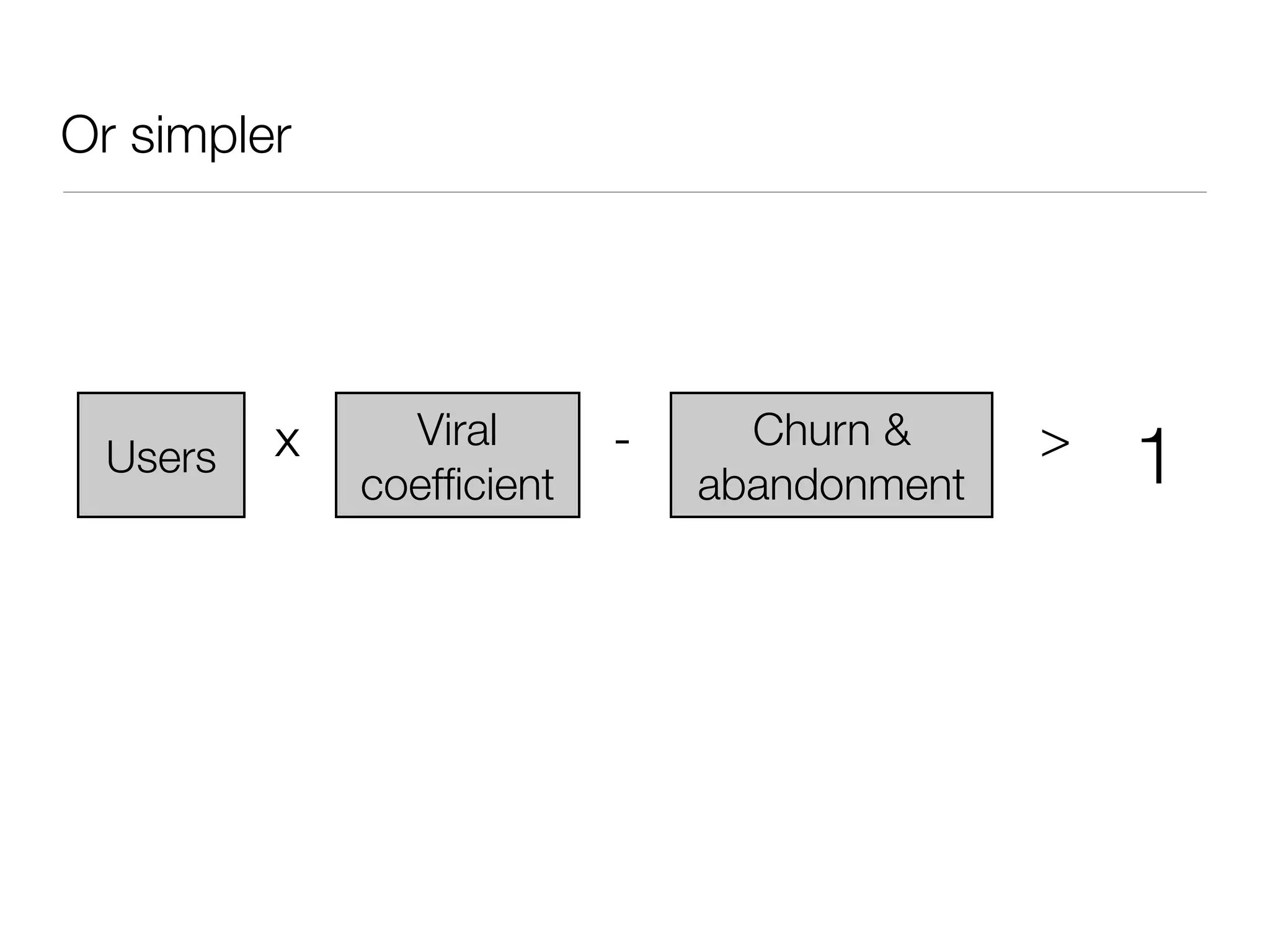 Or simpler




         x     Viral      -     Churn &     >
 Users
             coefﬁcient       abandonment       1
 