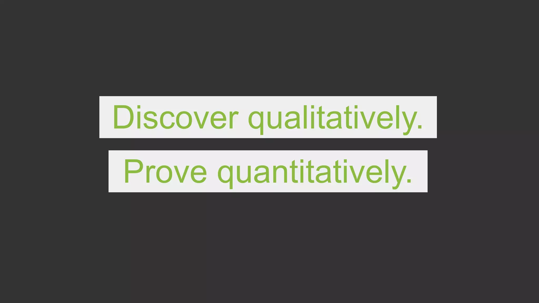 Discover qualitatively.
Prove quantitatively.
 