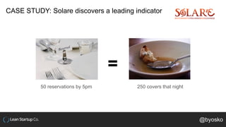50 reservations by 5pm 250 covers that night
=
CASE STUDY: Solare discovers a leading indicator
@byosko
 