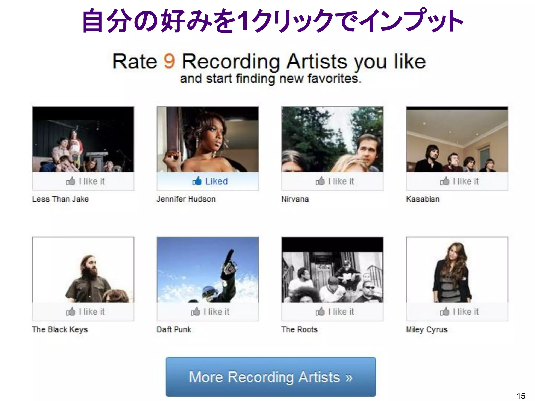 自分の好みを1クリックでインプット




                    15
 
