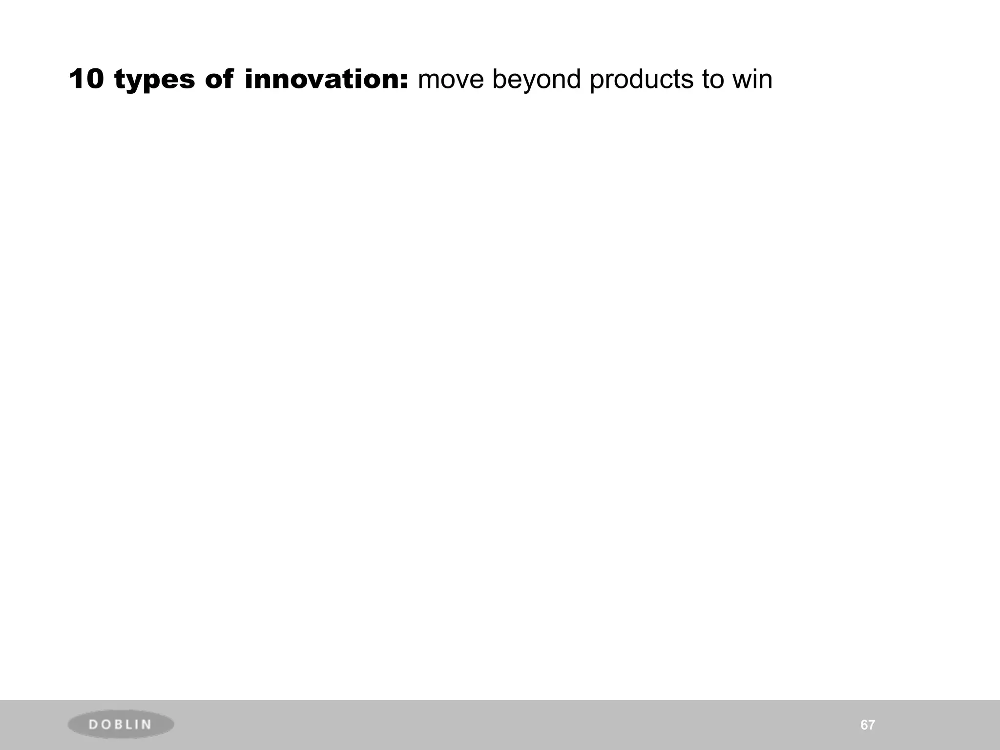 10 types of innovation: move beyond products to win




                                                      67
 