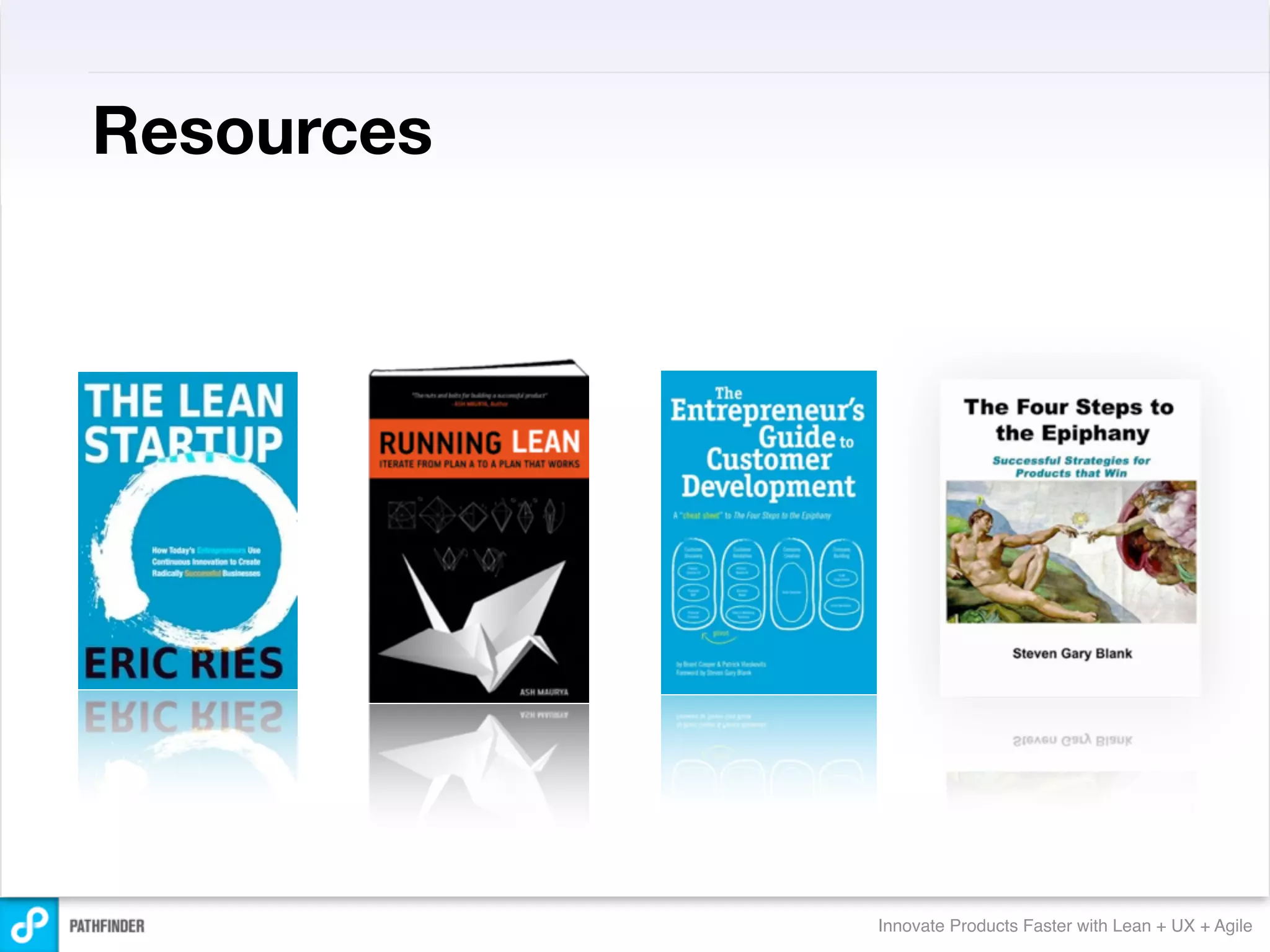Resources




            Innovate Products Faster with Lean + UX + Agile
 