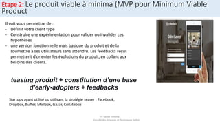 Pr Sanae HANINE
Faculté des Sciences et Techniques Settat
Etape 2: Le produit viable à minima (MVP pour Minimum Viable
Pro...