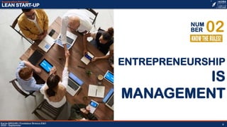 02NUM
BER
Karim BROURI | Fondateur Brenco E&C
2020 - Septemner
Acceleration Program
LEAN START-UP
9
ENTREPRENEURSHIP
IS
MANAGEMENT
 