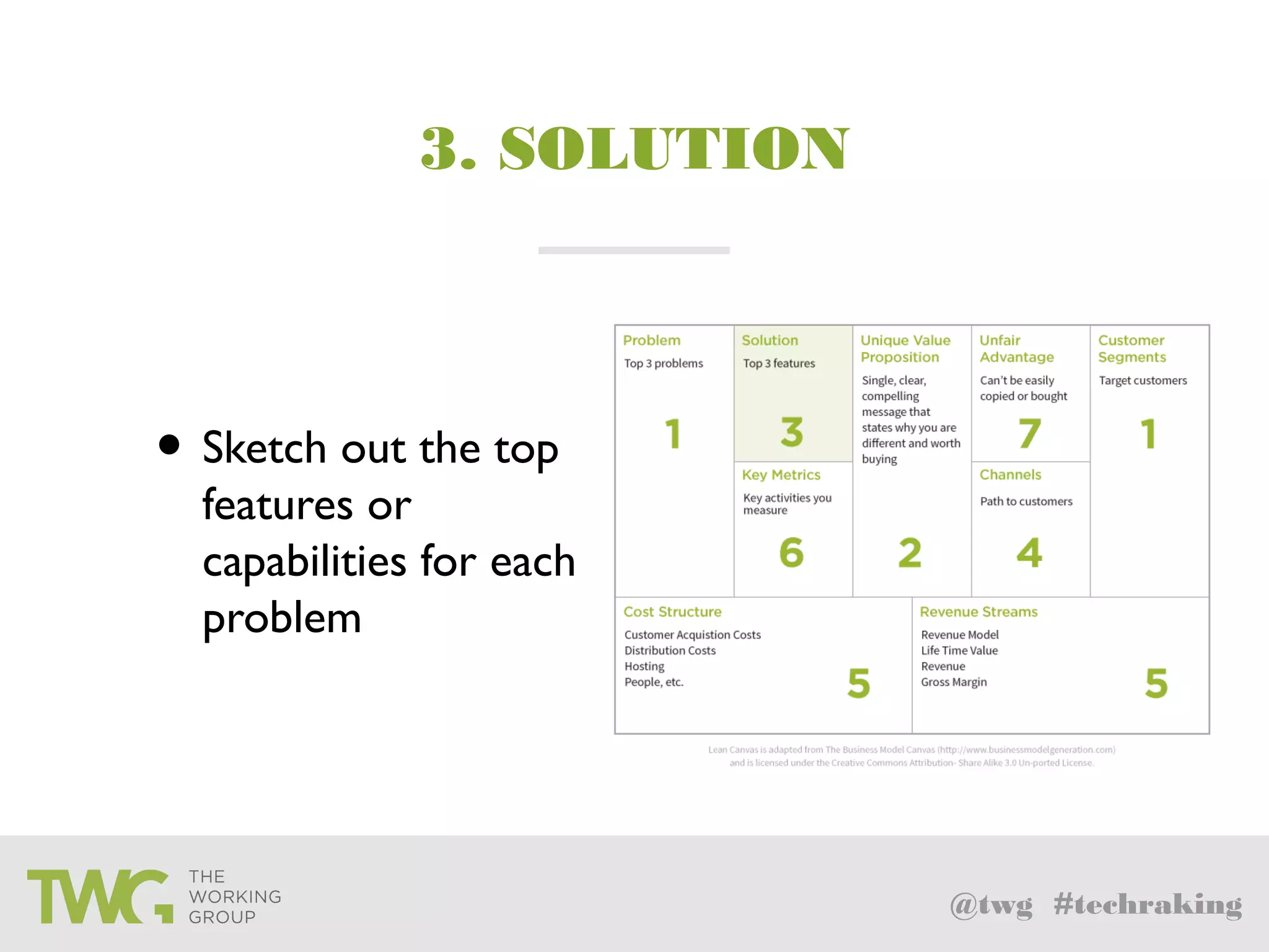 @twg #techraking
3. SOLUTION
• Sketch out the top
features or
capabilities for each
problem
 