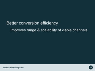 startup-marketing.com 15
Better conversion efficiency
Improves range & scalability of viable channels
 