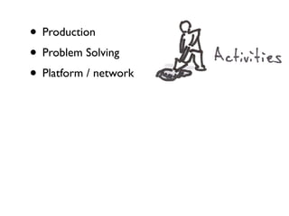 • Production
• Problem Solving
• Platform / network
 
