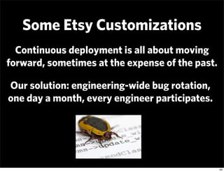 Some Etsy Customizations
  Continuous deployment is all about moving
forward, sometimes at the expense of the past.

Our s...