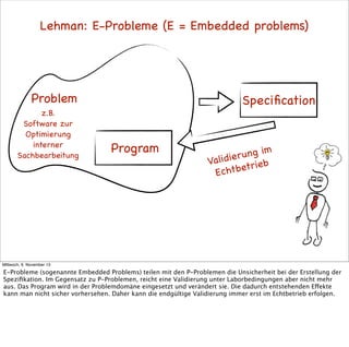 Lehman: E-Probleme (E = Embedded problems)

Problem
z.B.
Software zur
Optimierung
interner
Sachbearbeitung

Speciﬁcation
P...