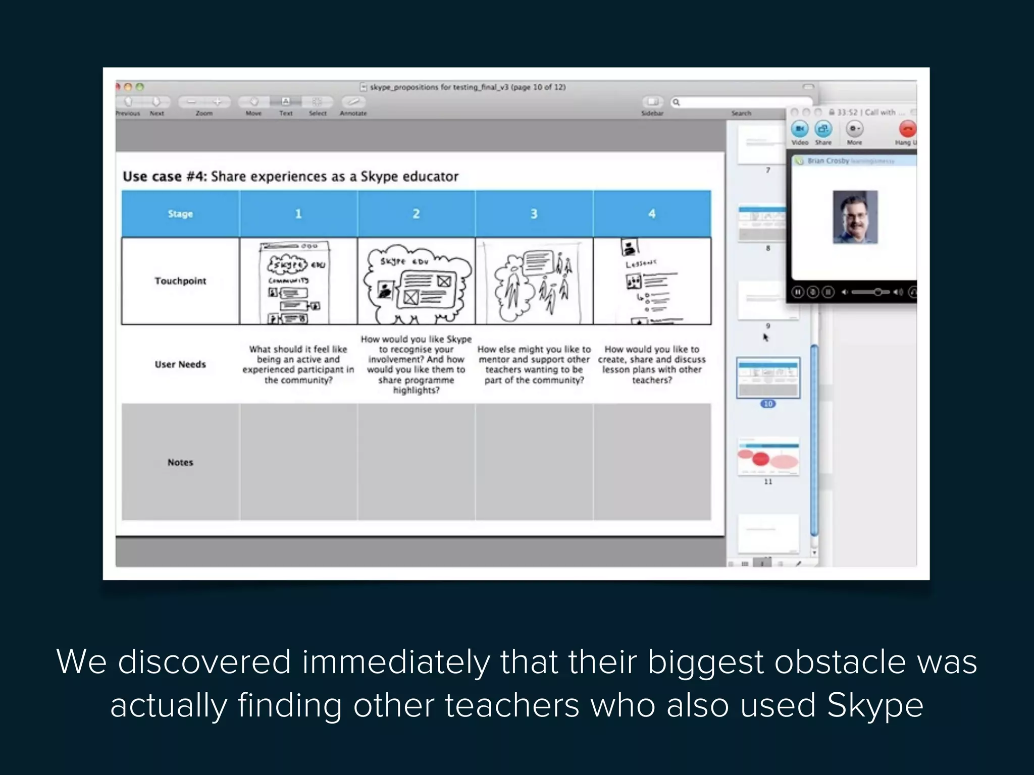 We discovered immediately that their biggest obstacle was
  actually ﬁnding other teachers who also used Skype
 