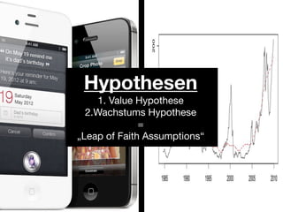 Hypothesen
    1. Value Hypothese
  2.Wachstums Hypothese
              =
„Leap of Faith Assumptions“
 