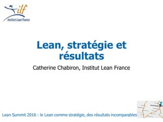 Lean, stratégie et
résultats
Catherine Chabiron, Institut Lean France
 