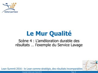 Le Mur Qualité
Scène 4 : L’amélioration durable des
résultats … l’exemple du Service Lavage
Copyright Institut Lean France...