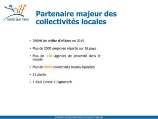 Partenaire majeur des
collectivités locales
• 386M€ de chiffre d’affaires en 2015
• Plus de 2000 employés répartis sur 16 ...
