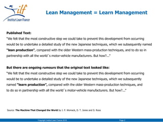 Lean Management = Learn Management
Source: The Machine That Changed the World by J. P. Womack, D. T. Jones and D. Roos
Cop...